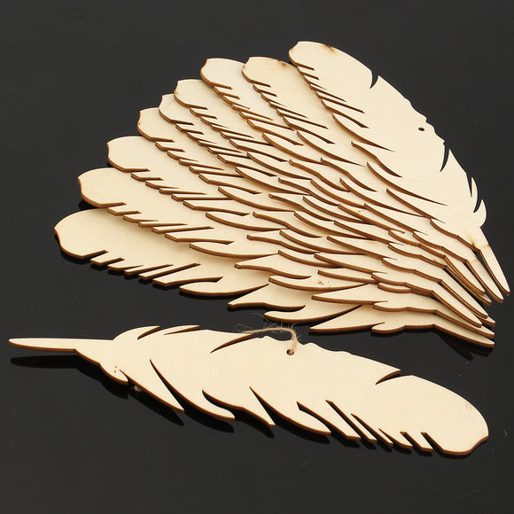 10pcs Laser Engraving MDF Feather Wooden Slices Diy Craft Laser Manufacturing Room Wedding Decorations For Birthday Party Kids Table Number Cards Gift Tags