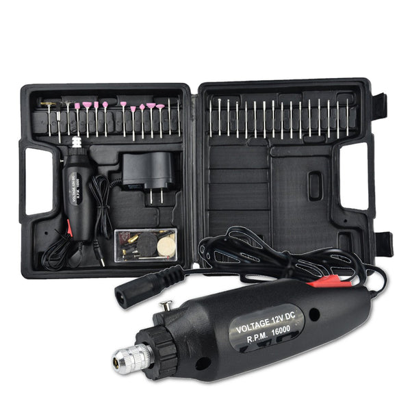 60Pcs Electric Polishing Grinder Rotary Tool Kit 12V Power Drill Machine & Accessories