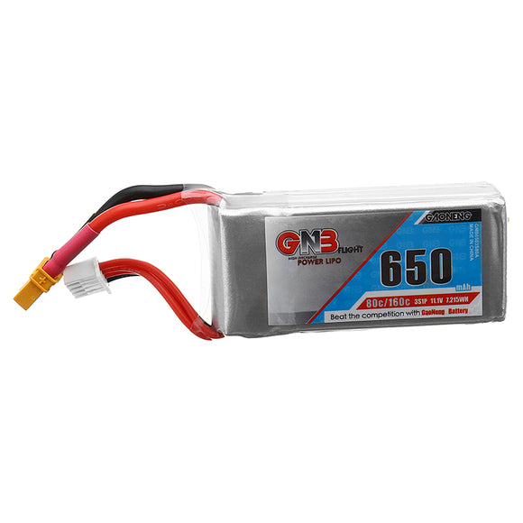 Gaoneng GNB 11.1V 650mAh 80C/160C 3S Lipo Battery XT30 Plug for RC Drone