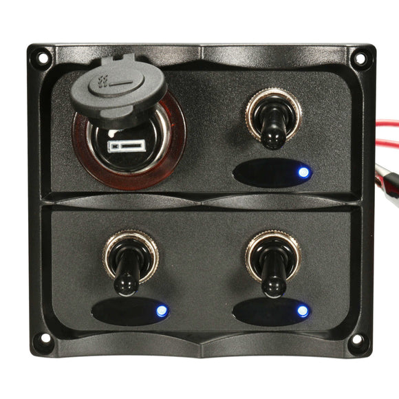 12-24V Caravan RV Boat Marine LED Toggle Switch Panel & Cigarette Lighter Socket