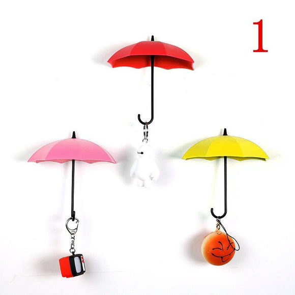 3Pcs Umbrella Home Wall Hooks Key Hair Pin Holder Organizer Decorative