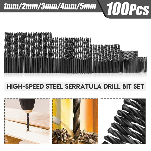 100Pcs 1-5mm High-speed Steel Serratula Twist Drill Bit Set