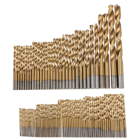 Drillpro 100pcs 1.5mm - 10mm Titanium Coated Drill Bit Set High Speed Steel Manual Twist Drill Bits