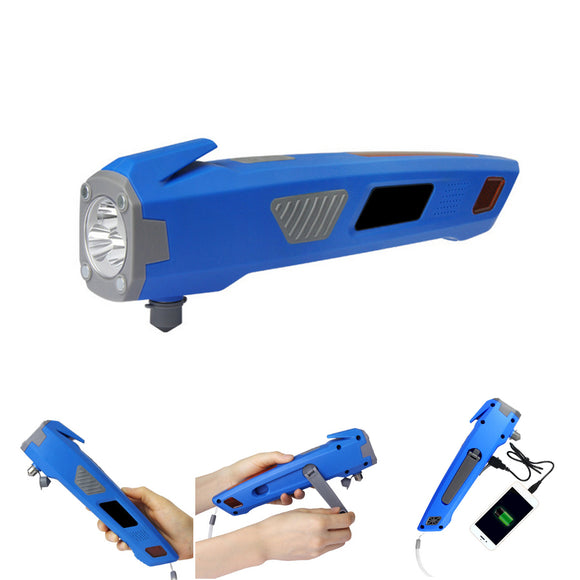 3 in 1 XANES U23 USB Rechargeable Hand Crank LED Flashlight & Safty Hammer & Power Bank