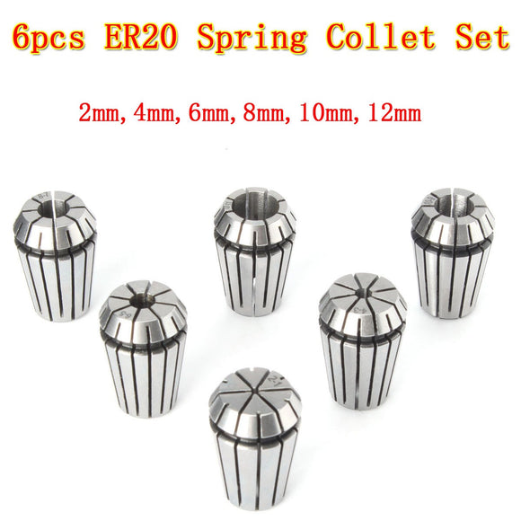 6pcs ER20 Chuck Collet 2mm to 12mm Spring Collet Set For CNC Milling Lathe Tool