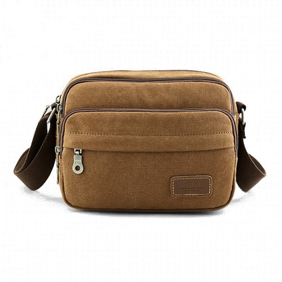 Vintage Canvas Casual  Horizontal Zipper Cross Body Shoulder Bag For Men