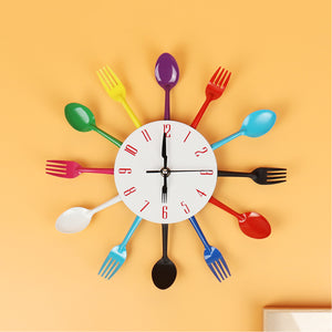 Wall Clock Digital Home Decoration Living Room Colorful Fork Spoon Quartz