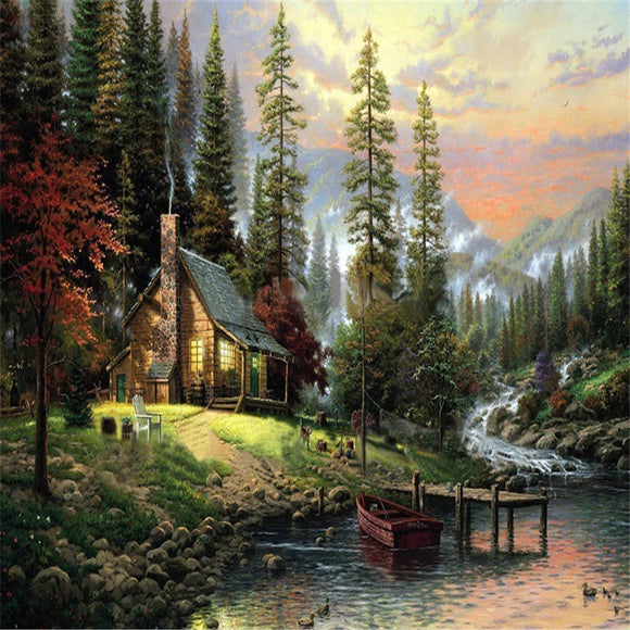 40X50CM Frameless The Cabin In The Woods Linen Canvas Oil Painting DIY Paint By Numbers