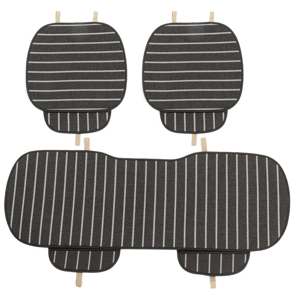 3Pcs Car Seat Cover 5-Seats Breathable Linen Fabric Pad Mat For Auto Chair Cushion