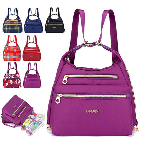 Women Multifunctional Waterproof Multi-Pocket Nylon Backpack Shoulder Bag Handbag Outdoor Travel Bag