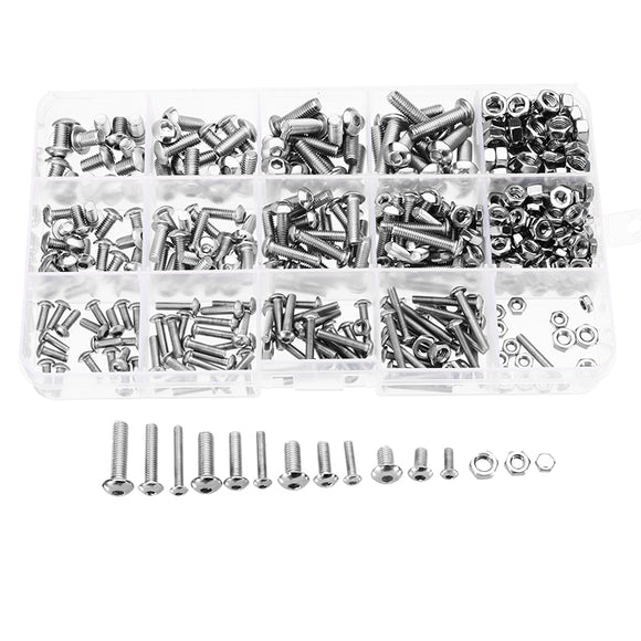 Suleve MXSH3 440Pcs M3/M4/M5 Stainless Steel Button Head Hex Socket Cap Screws Bolts Nuts Assortment Kit