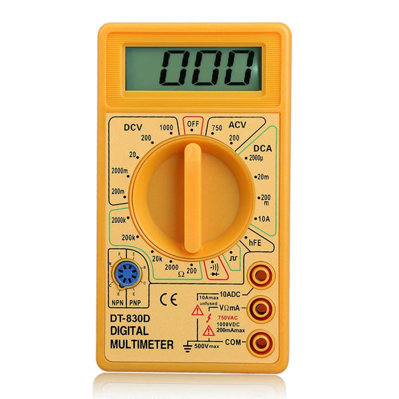 DT-830D Yellow Handheld LCD Voltmeter Ammeter Ohm Digital Multimeter Tester