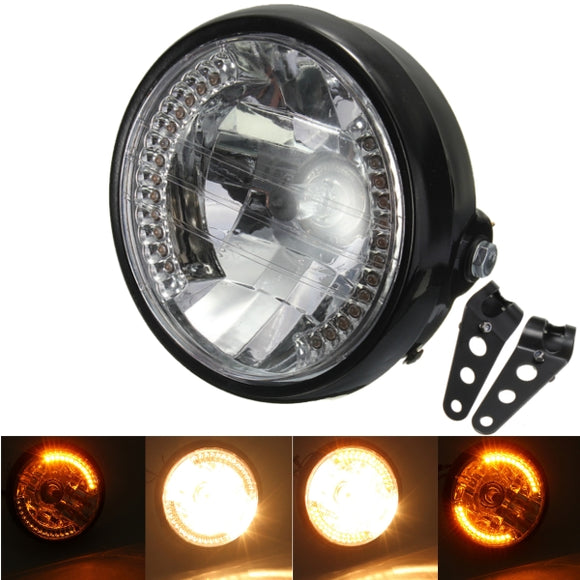 7inch H4 35W Amber Hi/Low Beam Turn Signal Motorcycle Headlight With Bracket For Harley