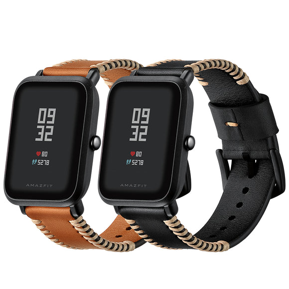 Replacement 20mm Leather Watch Band for Xiaomi Amazfit Pace Youth Smart Watch