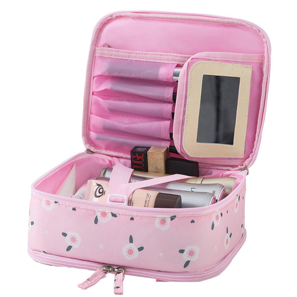 Double-layer large-capacity Portable Cosmetic Bag With Mirror Wash Bag