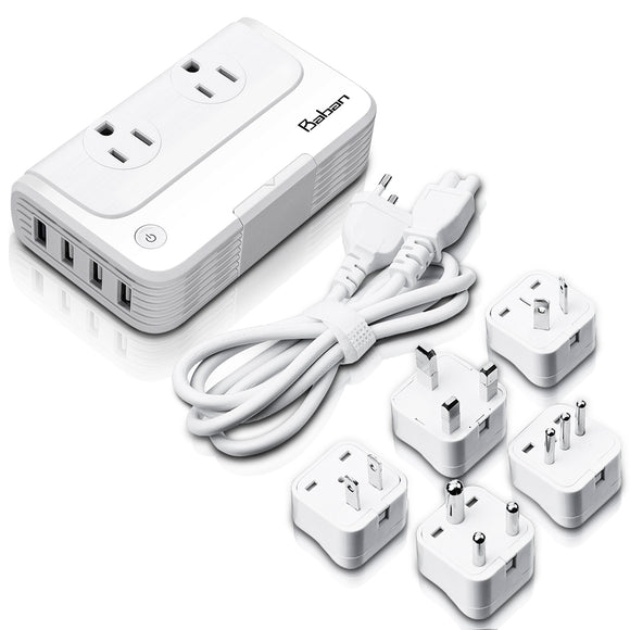 Baban 200W 100-260V to 110V Voltage Converter 4-Port USB Charging Port Travel Plug Adapter