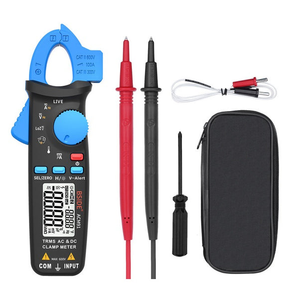 BSIDE ACM91 Digital AC/DC Current Clamp Meter Auto-Range Car Repair TRMS Multimeter Live Check NCV Frequency Capacitor Tester-Blue
