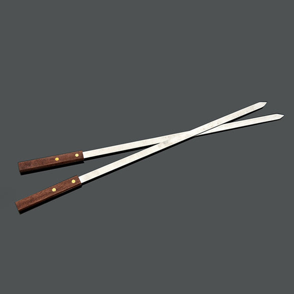 23.5 Stainless Steel BBQ Skewers Wood Handle Grill Kebab Fork Stick