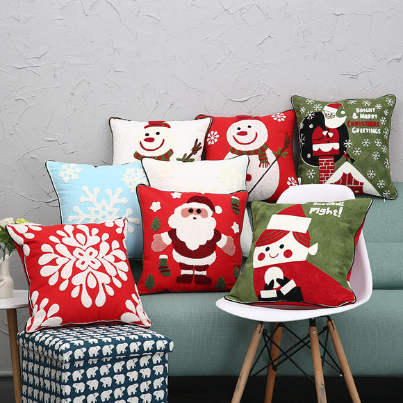 New Christmas Pure Cotton Embroidering Pillow Cases Santa Snowflake Cushion Cover