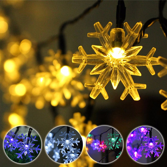 5M 20 LED Snowflake Bling Solar Fairy String Lights Christmas Outdoor Party Multicolor Lamp