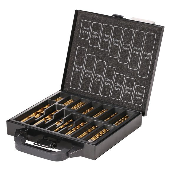 Drillpro 99Pcs HSS Drill Bits with Metal Case 1.5-10mm High Speed Steel Titanium Plated Twist Drill Bit for Wood Metal Drilling