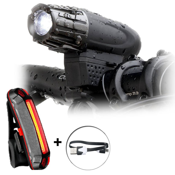 BIKIGHT Waterproof USB Rechargeable Bike Front Light Taillight Set