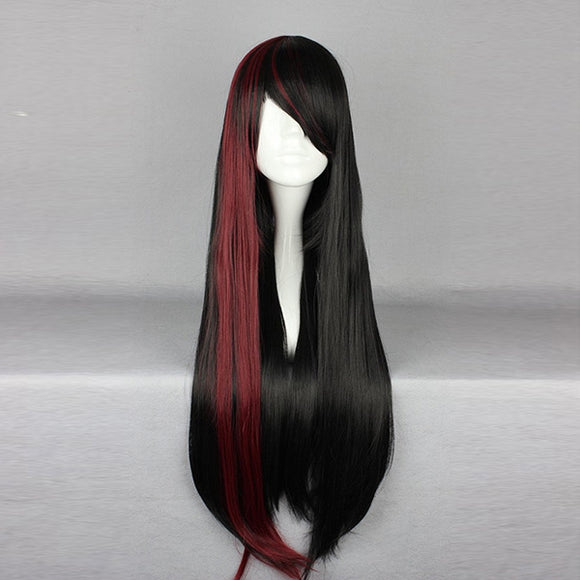 75cm Mix Black Red Two Tone Harajuku High Temperature Heat Friendly Synthetic Costume Cosplay Wig