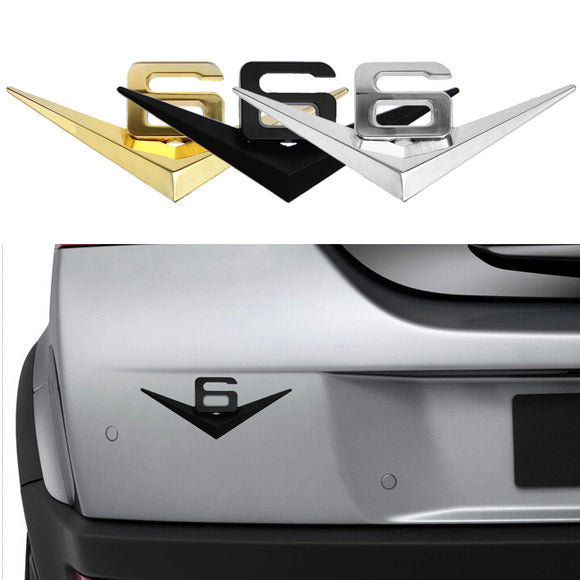 3D Car Metal V6 Emblem Decal Emblem Badge Truck Auto Motor Sticker 3 Colors