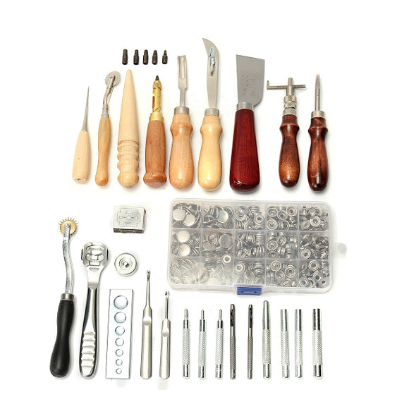 25 Pcs Leather Craft Tools Kit Hand Sewing Stitching Punch Carving Work Groover