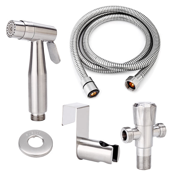 4Pcs Stainless Steel Portable Bidet Shattaf Douche Spray Hold Toilet Shower Head Hose Set