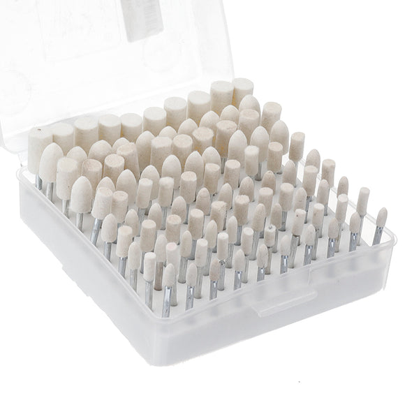 100Pcs White Point Stone Polishing Wheel Grinding Heads Wool Felt Rubber Dremel Drill Rotary Tool