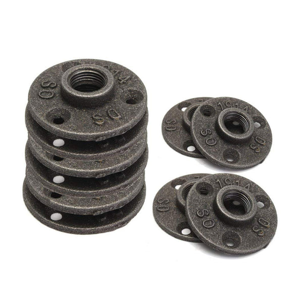 10pcs 3/4 Inch Black Malleable Threaded Floor Flange Iron Pipe Fittings Wall Mount