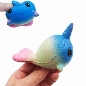 Squishy Unicorn Whale 7.9CM Slow Rising Straps Rainbow Dolphin Squeeze Toy With Packaging
