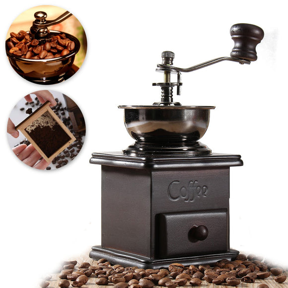 Manual Coffee Bean Grinder Spice Herbs Vintage Retro Hand Grinding Tool Wooden Burr Mill
