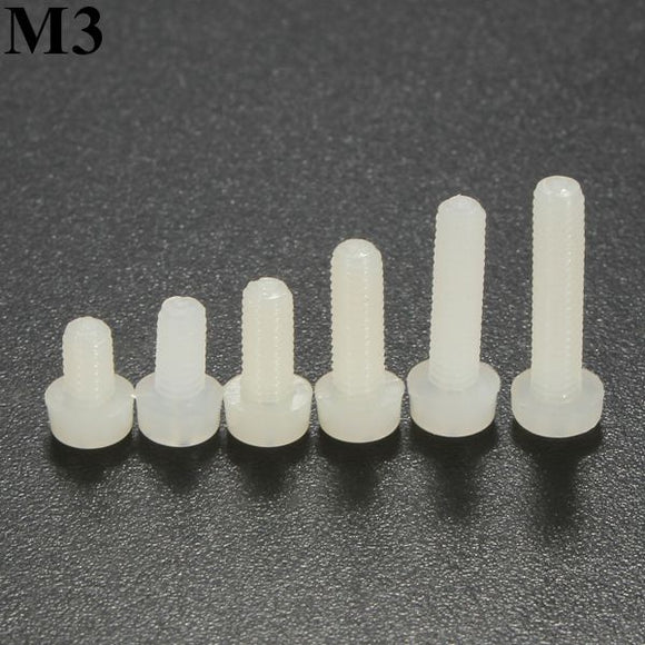 20pcs M3 White Round Pillips Pan Head Plastic Nylon Screw Bolt 5/6/8/10/12/15/20/25mm Length