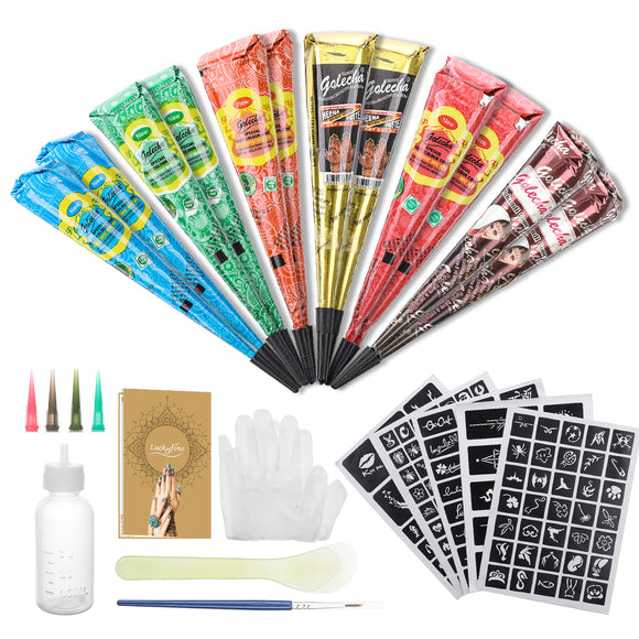 12Pcs Henna Tattoo Cream Set Temporary Tattoo Art Ink Stick Stencils with Plastic Nozzle