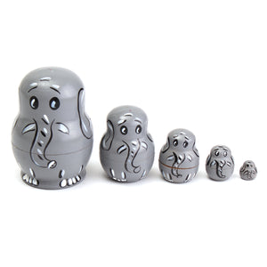 5PCS Wooden Russian Babushka Matryoshka Elephant Pattern Doll Nesting Doll Kids Collection Toy