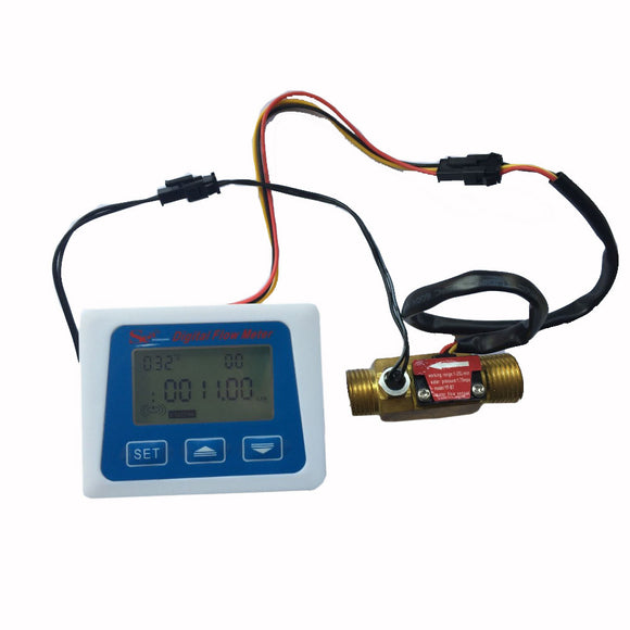 LCD Display Digital Flow Meter+Brass Flow Sensor Temperature Measuring YF-B7 Hall Sensor Meter Switch