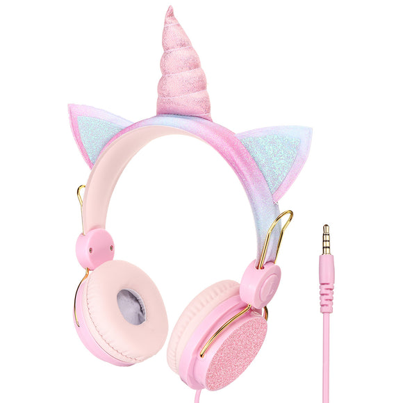 Bakeey 3.5mm Cute Unicorn Over-Ear Headphones Kids Cartoon Stereo Headset Earphone Built-in Microphone