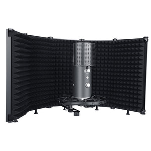 Bakeey microphone Isolation Shield 5-Panel Wind Screen Foldable 3/8 and 5/8" Threaded High Density Absorbing Foam for Recording Studio"