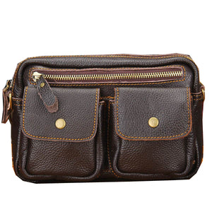 Men Cowhide Genuine Leather Multifunctional Waist Messenger Crossbody Bag