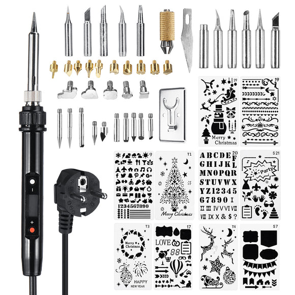 50Pcs 60W Wood Burning Adjustable Pen Solder Iron Tool Kit Pyrography Craft Set