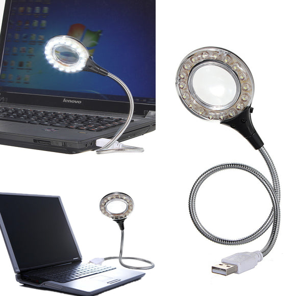 Flexible White USB 18 LED Lamp Magnifer For Laptop PC Computer