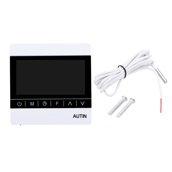 220V 50Hz Electric Underfloor Heating Thermostat LCD Touch Screen Temperature Controller W/ External Sensor Cable