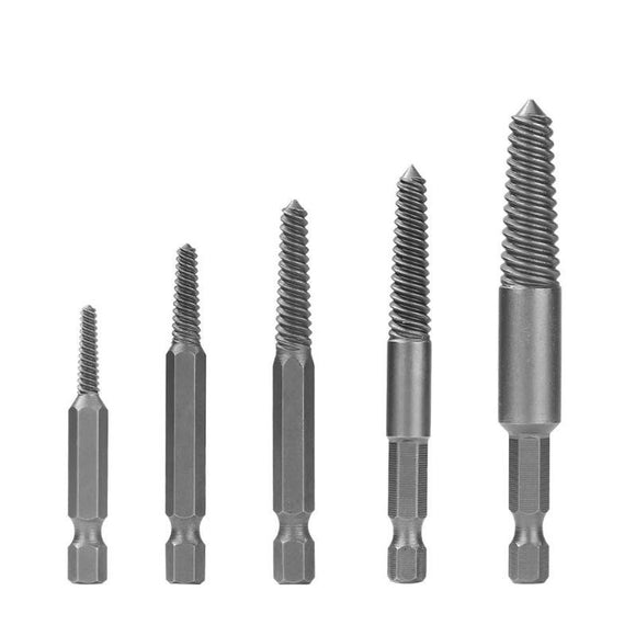 Drillpro 5Pcs Hex Shank Coarse/Fine Teeth Damaged Bolt Remover Screw Extractor Drill Bit Guide Broken Bolt Stud Remover Set