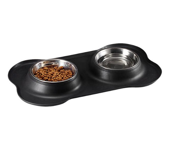 Stainless Steel Pet Bowl with Non-Skid Silicone Mat Feeder Double Bowls Set for Dogs Cats and Pets