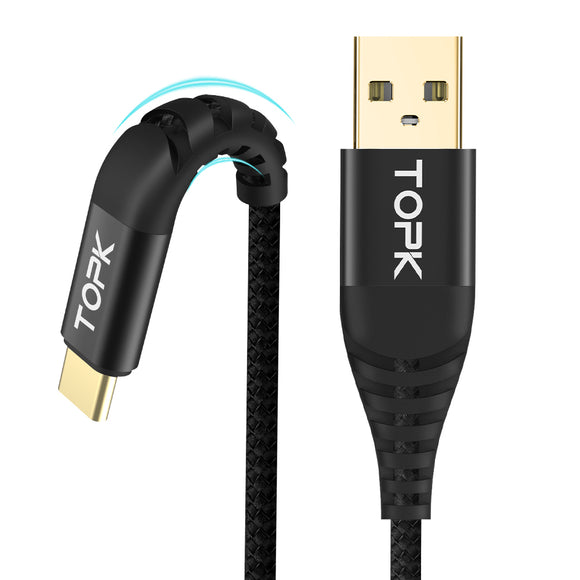 TOPK 2.4A Type C Fast Charging Data Cable 3.28ft/1m for Xiaomi Mi A2 Pocophone F1 Nokia X6