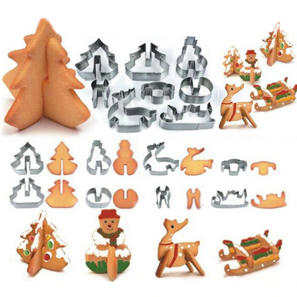 Honana 8PCS 3D Christmas Scenario Cookie Cutter Mold Set Stainless Steel Fondant Cake Baking Mold