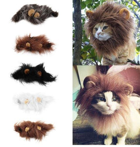Pet Cat Emulation Lion Hair Mane Ears Head Cap Autumn Winter Dress Up Costume