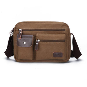 Men Coffee Canvas Shoulder Bag Genuine Lether Decoration Casual Outdoor Messenger